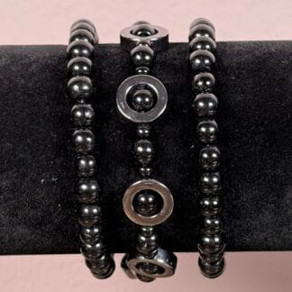 Size Medium - Black Stretch Bracelet Stack