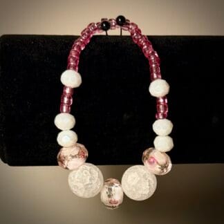 October Bracelet of the Month - Size Medium – White and Rose Stretch Bracelet with Floral Accents