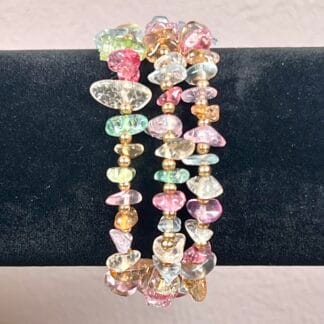 Multi-Colored Gem Coil Bracelet with Gold Accents